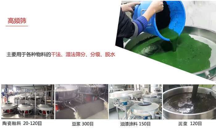用于各種物料的干法，濕法，分級，脫水等功能