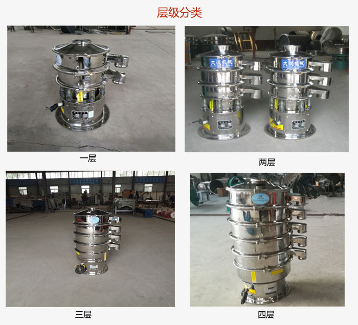 小型不銹鋼振動篩層級展示：一層，兩層，三層，四層等。