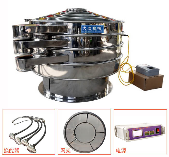  全不銹鋼超聲波振動(dòng)篩內(nèi)部組成：換能器，網(wǎng)架，電源。