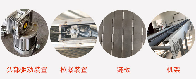 鏈板輸送機結構：頭部驅動裝置，拉緊裝置，鏈板，機架等圖片展示