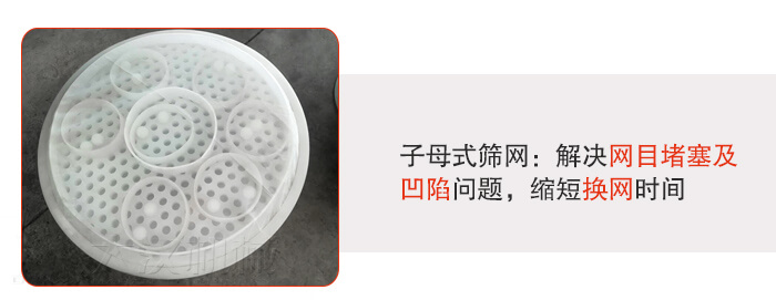 塑料防腐蝕振動(dòng)篩采用子母扣式網(wǎng)架可安裝彈跳球進(jìn)行清網(wǎng)，解決篩網(wǎng)堵塞問題。